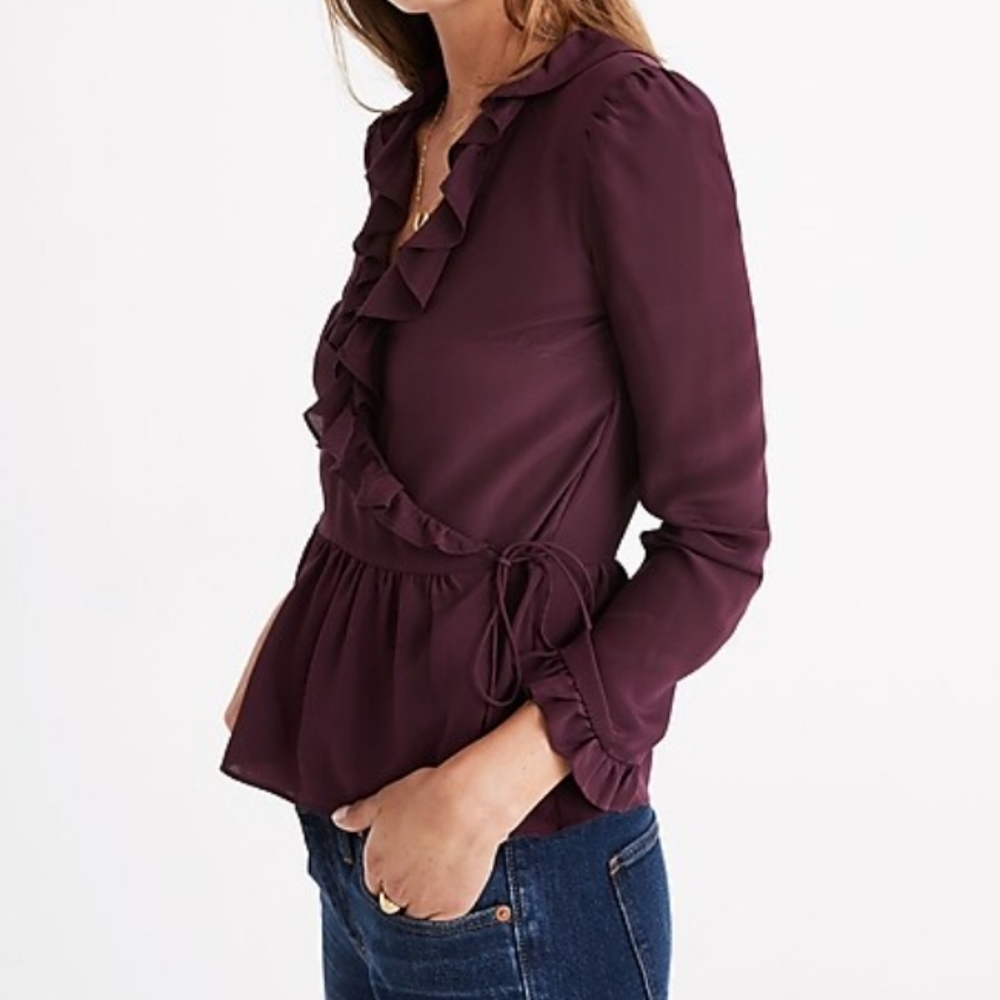 Madewell Plum Ruffle Wrap Blouse